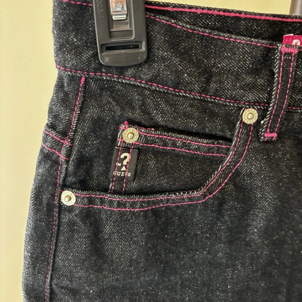 Women's Vintage 90's Guess Dark Denim Skirt Size‎ 29 Made In USA  Pink Stitching